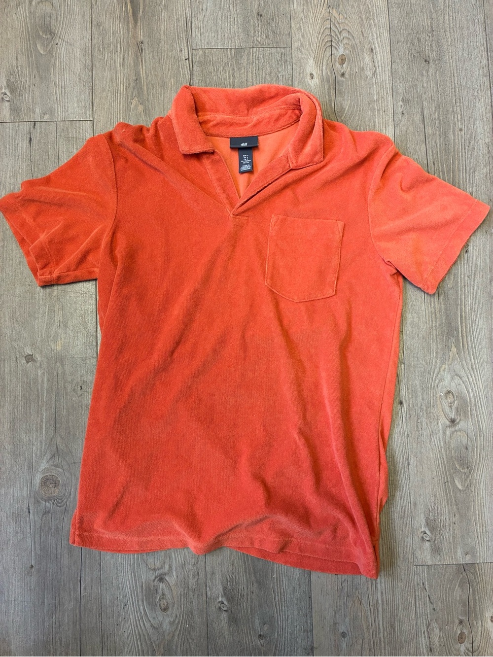 H&M Men's Coral Orange Terry Polo with Chest Pocket